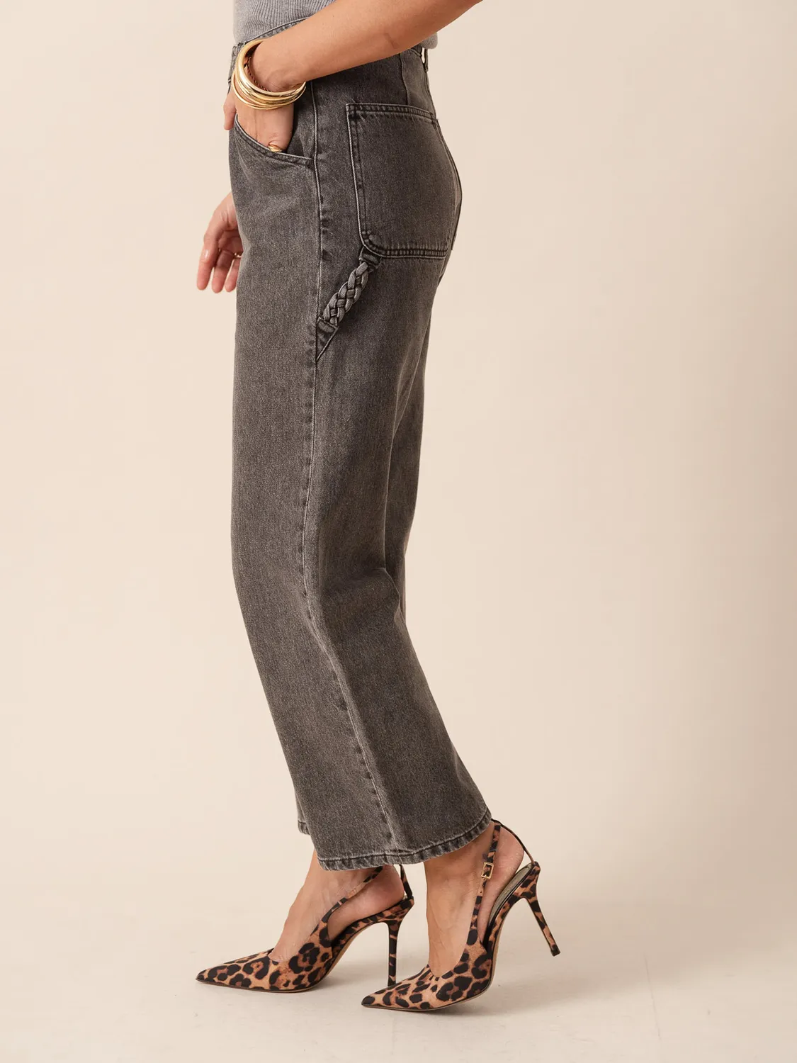 Oraije Andrea jeans dritti grigio vita regolabile
