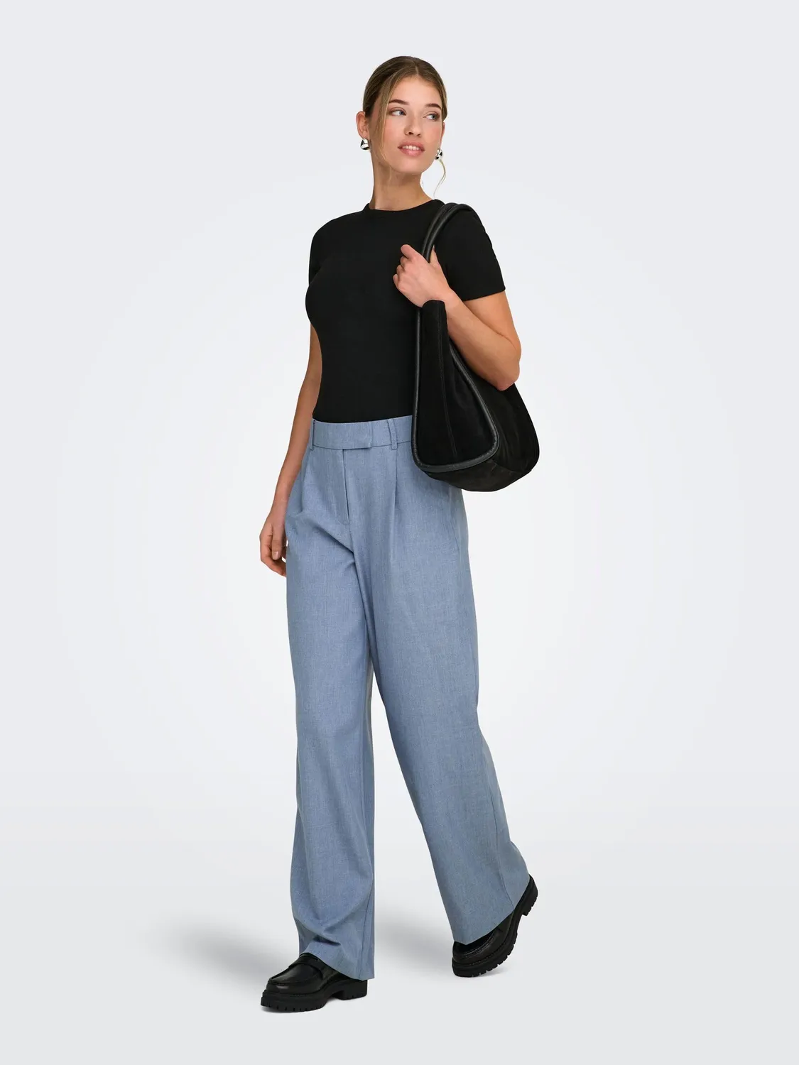 ONLY Onllinda HW pantaloni donna grigio scuro mélange vita alta