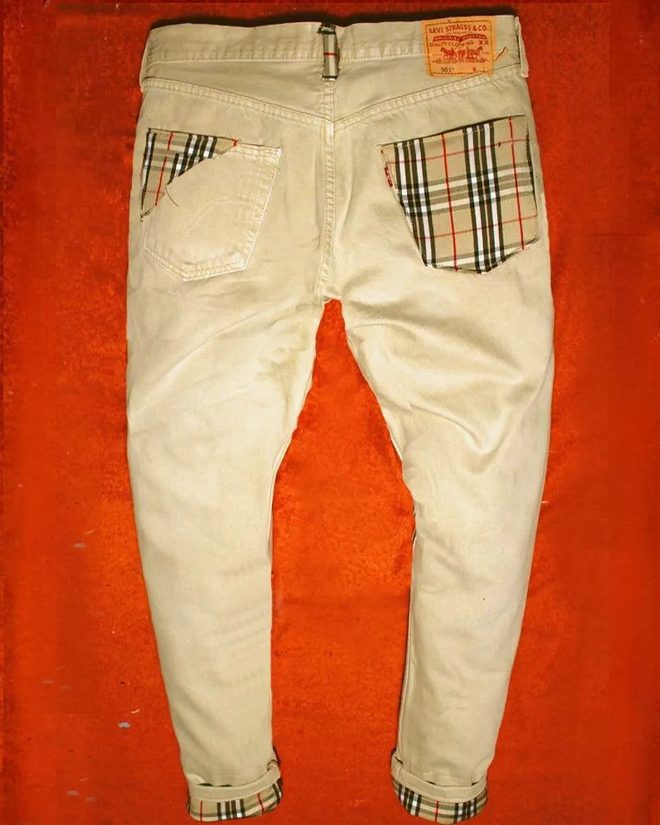 Never Say Never Levi’s Vintage Beige jeans tessuto check personalizzato