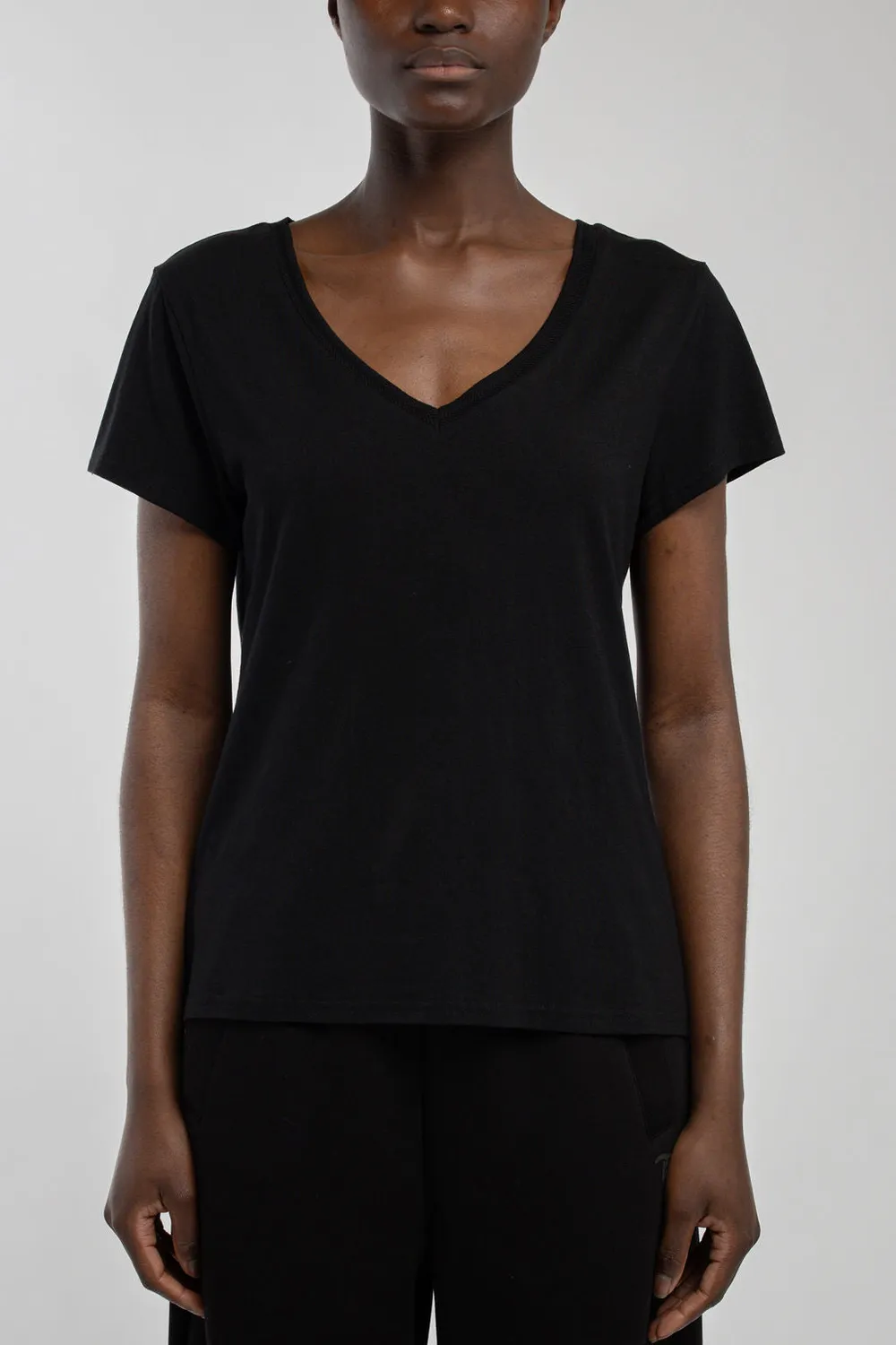 Teddy Smith T-Mia MC t-shirt donna nero scollo V modal