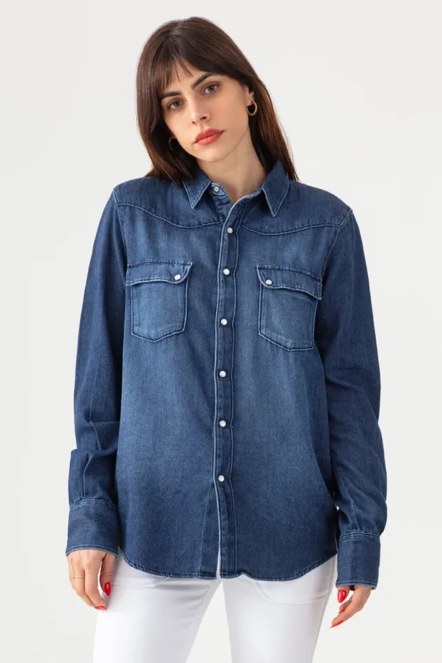 Acquaverde Clyde camicia jeans lavaggio chiaro bottoni