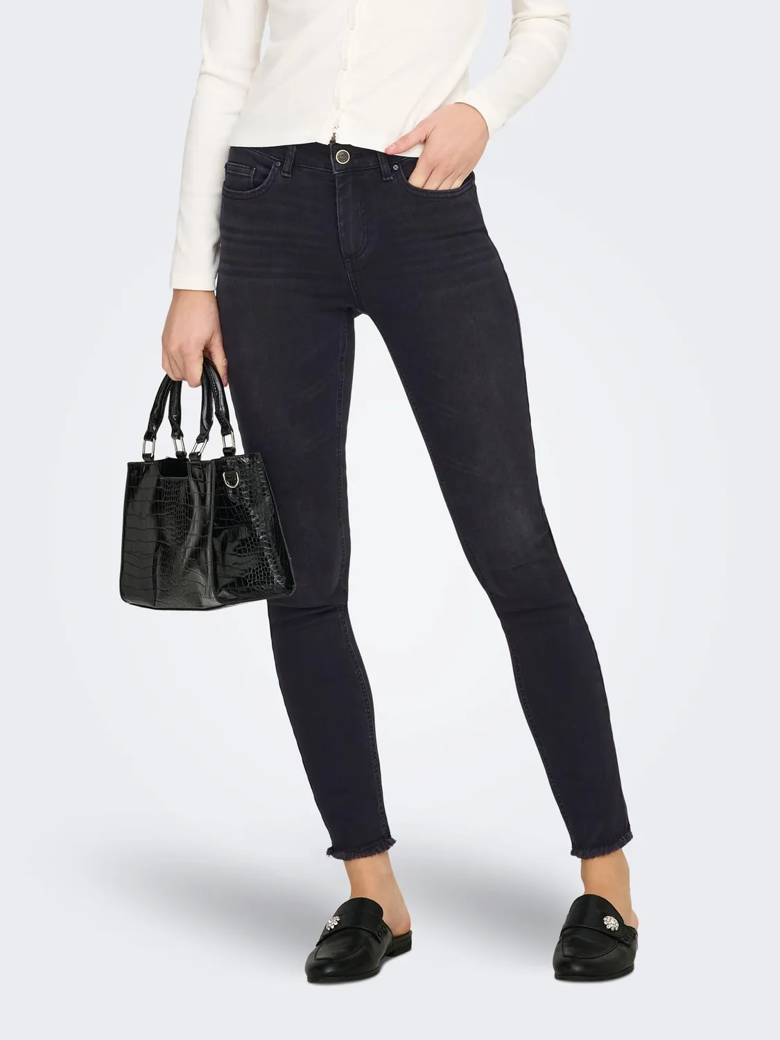 Only Onlblush Mid jeans skinny donna nero black denim