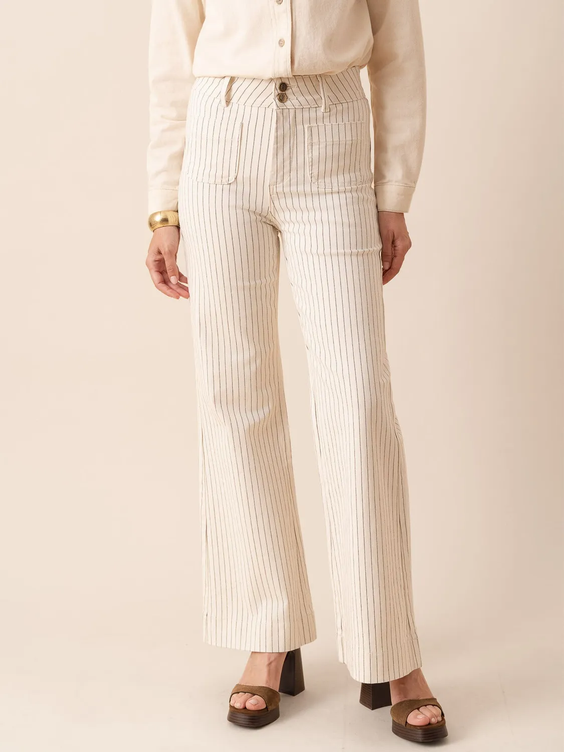 Oraije Elena jeans flare a righe natural in cotone