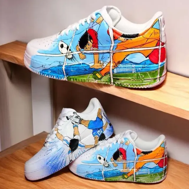 Nike Air Force 1 Holly Benji sneakers dipinte a mano anime