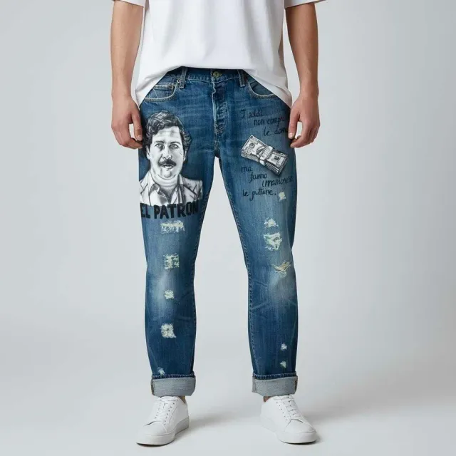 Levi's Vintage Pablo Escobar dollari jeans dipinto scuro