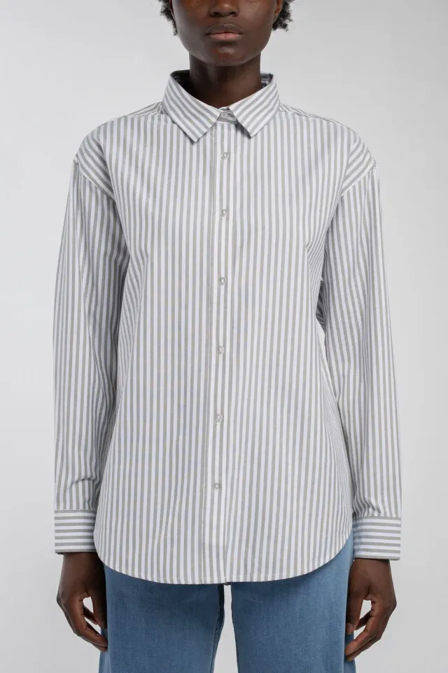 Teddy Smith C-Line ML camicia righe oliva oversize donna