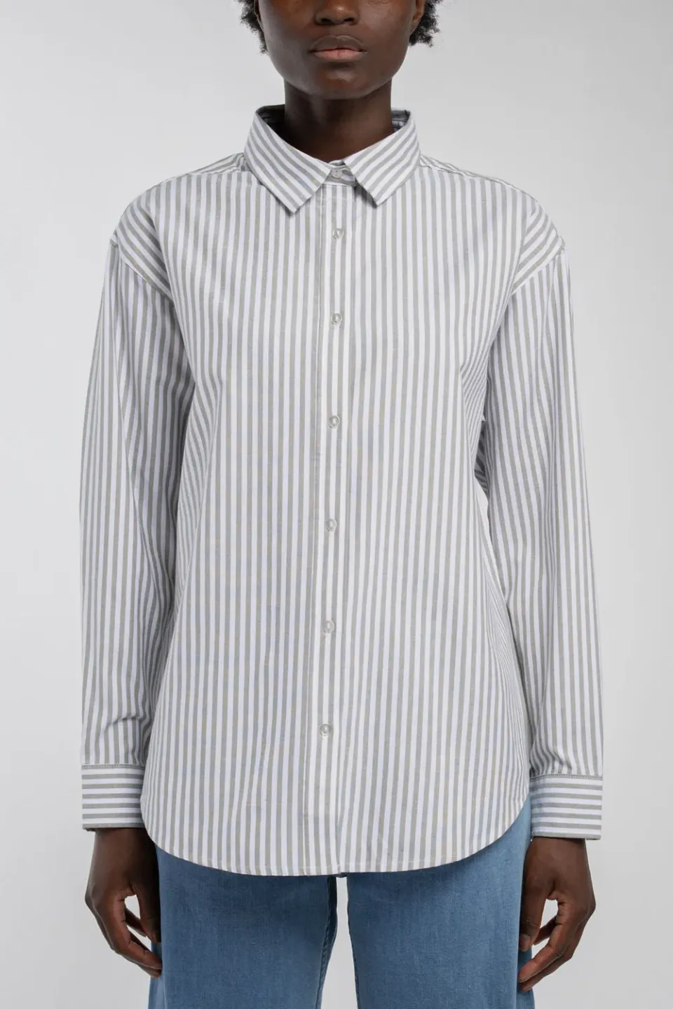Teddy Smith C-Line ML camicia righe oliva oversize donna