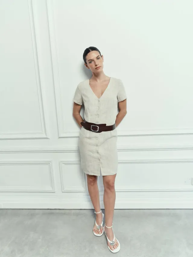 Acquaverde Alena vestito Natural in lino