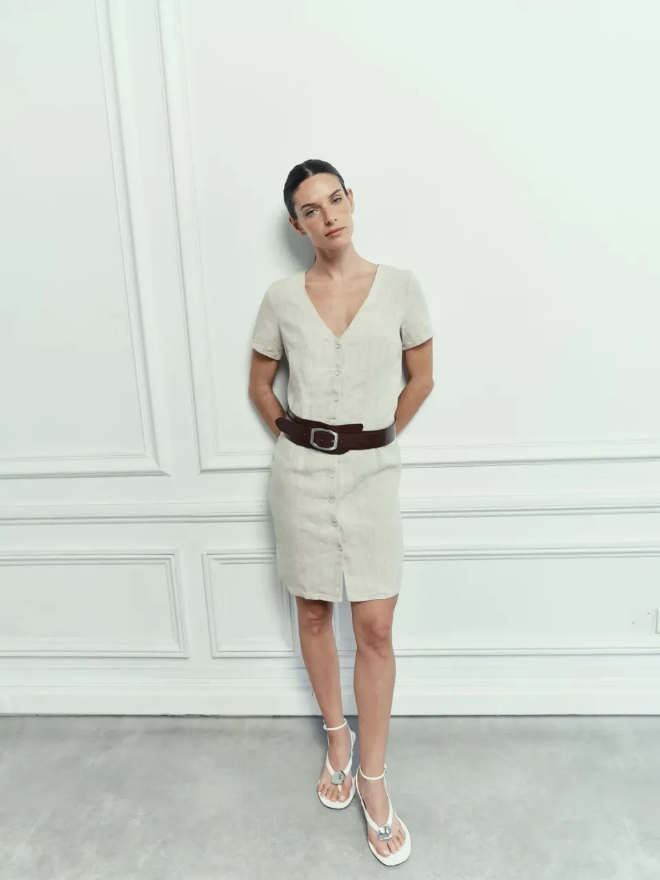 Acquaverde Alena vestito Natural in lino
