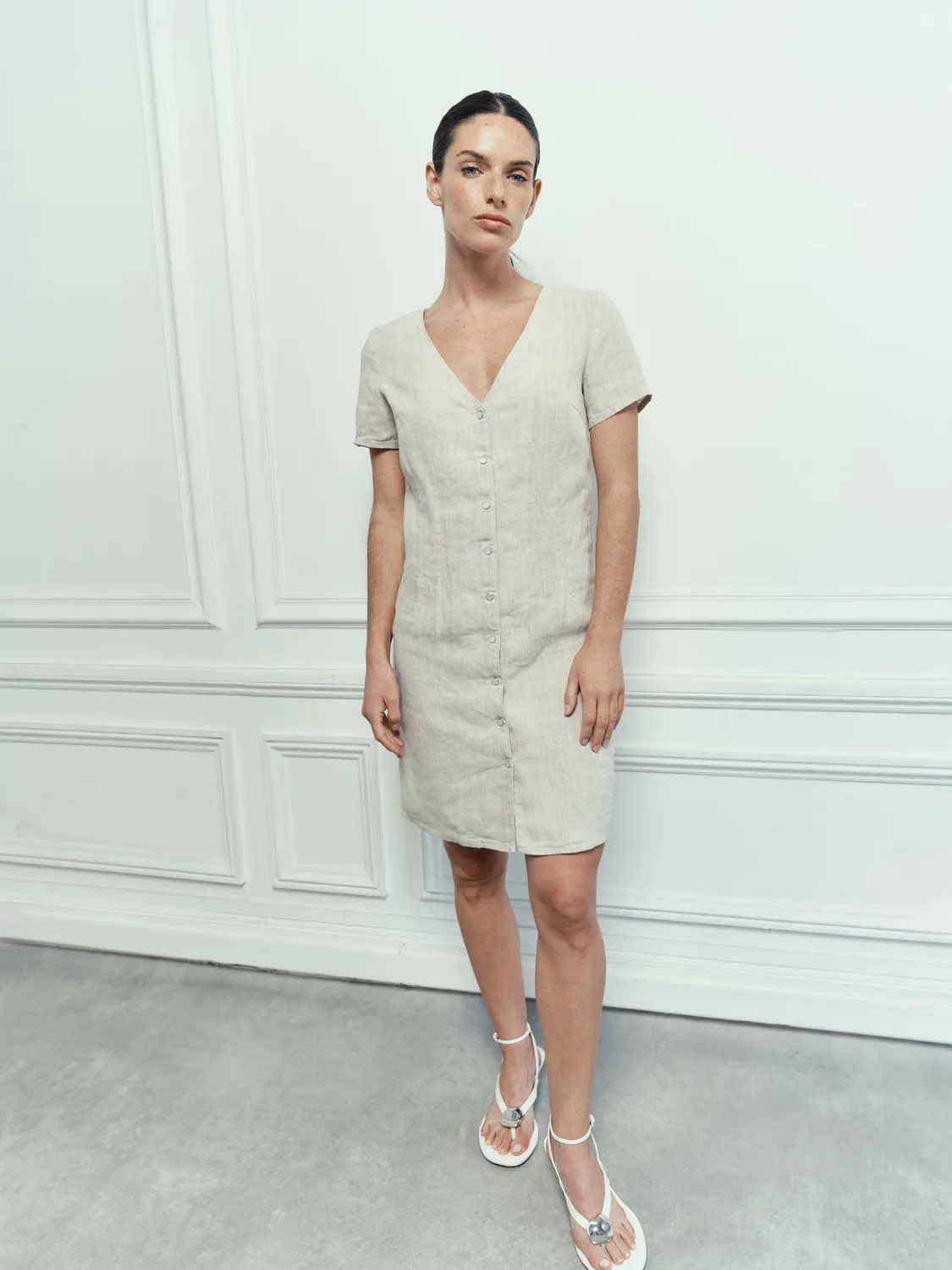 Acquaverde Alena vestito Natural in lino