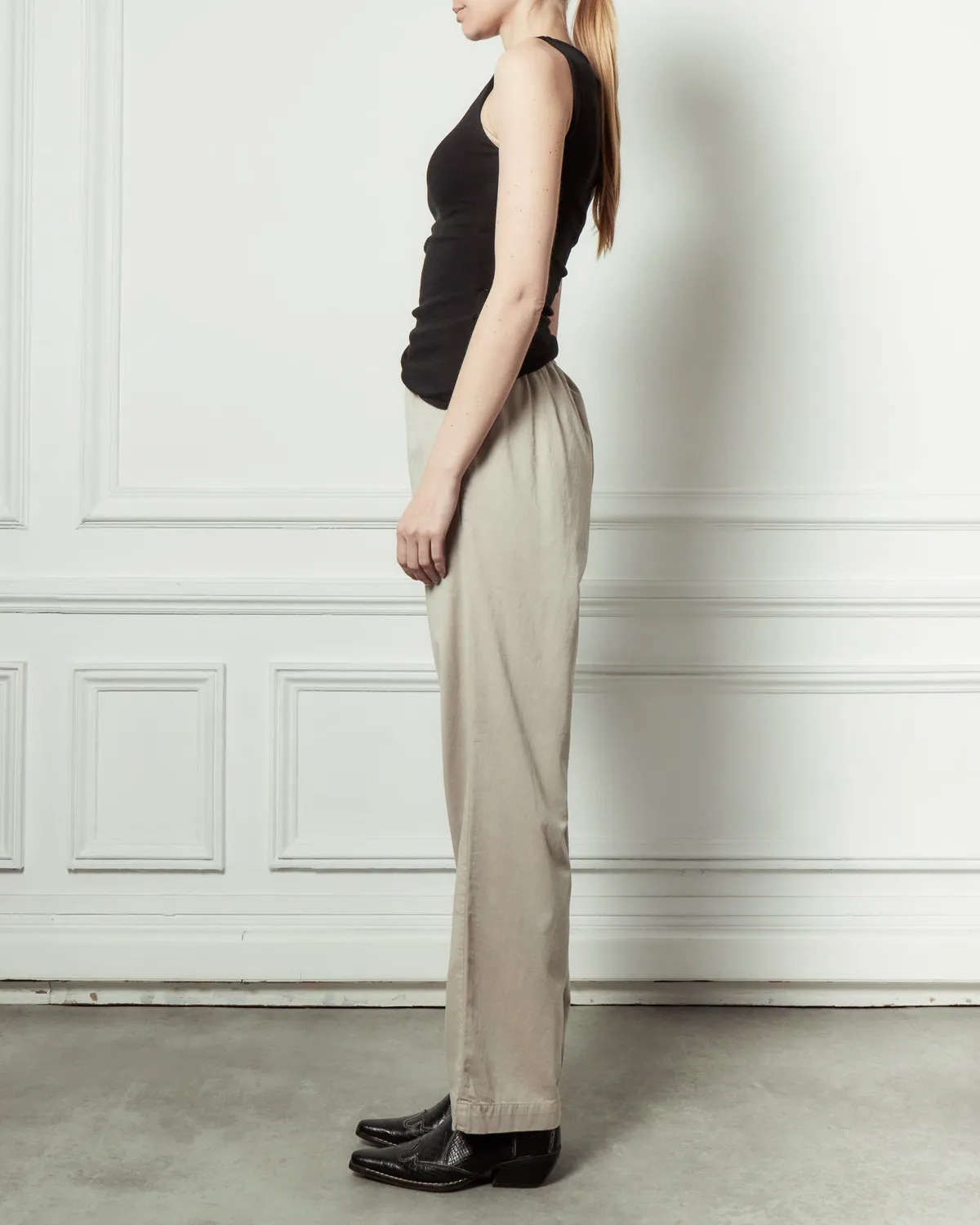 acquaverde Saphir pantaloni gabardine beige vita alta