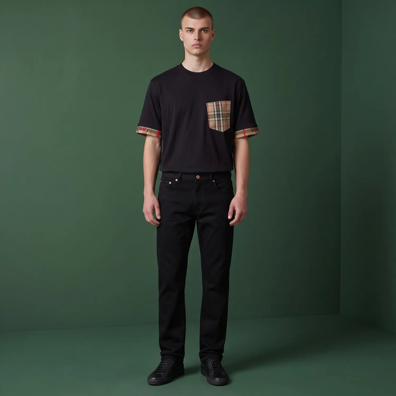 Never Say Never T-shirt Remake Roll nera tessuto check