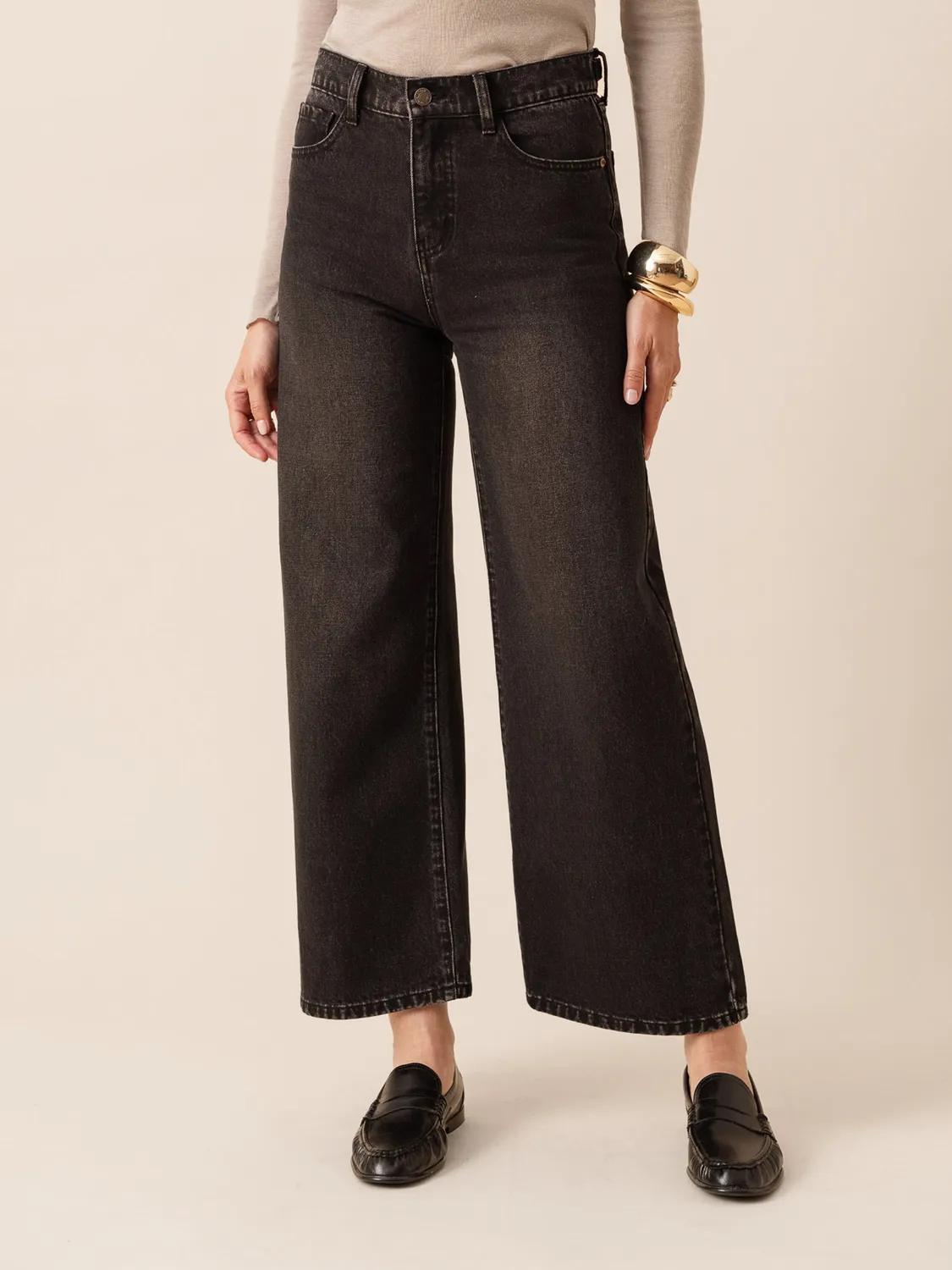 Oraije Noa Jeans Wide Donna Grigio Vita Regolabile