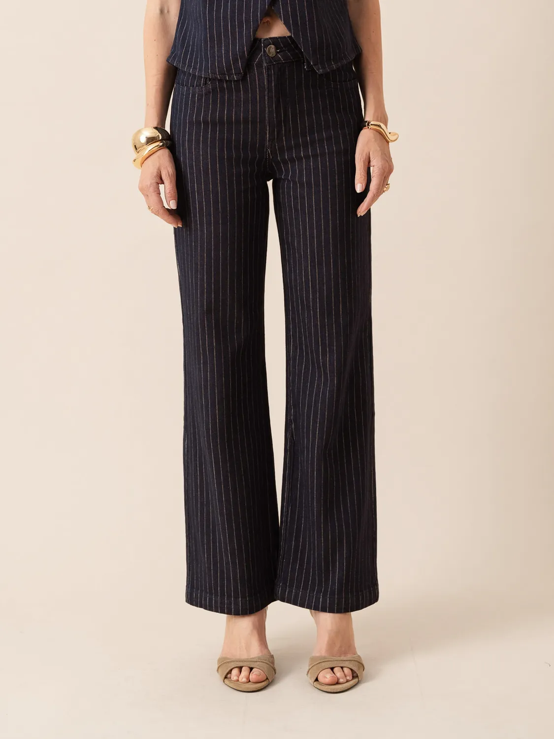 Oraije Mona jeans straight grezzo rigato cotone