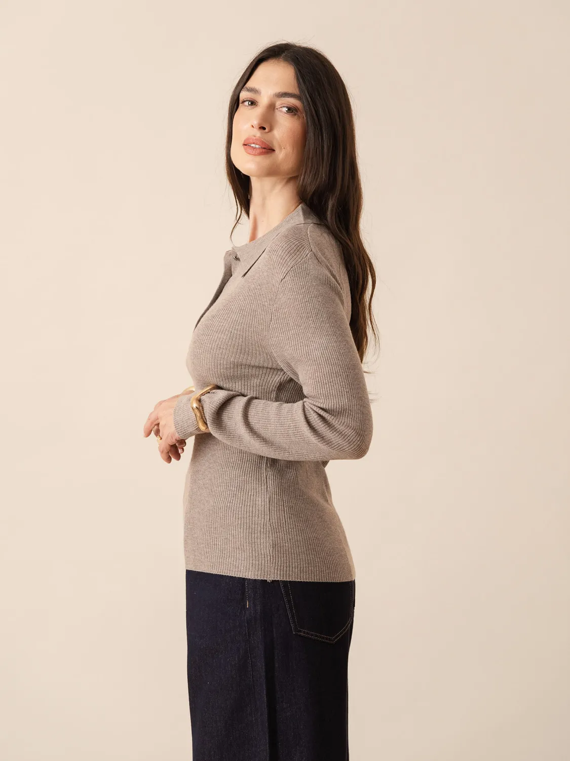 Oraije Céline polo bianco maniche lunghe