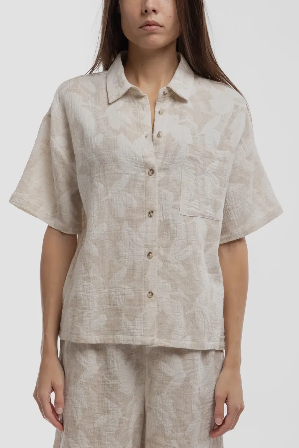 Teddy Smith C-Floral camicia donna Soft Grege lino cotone