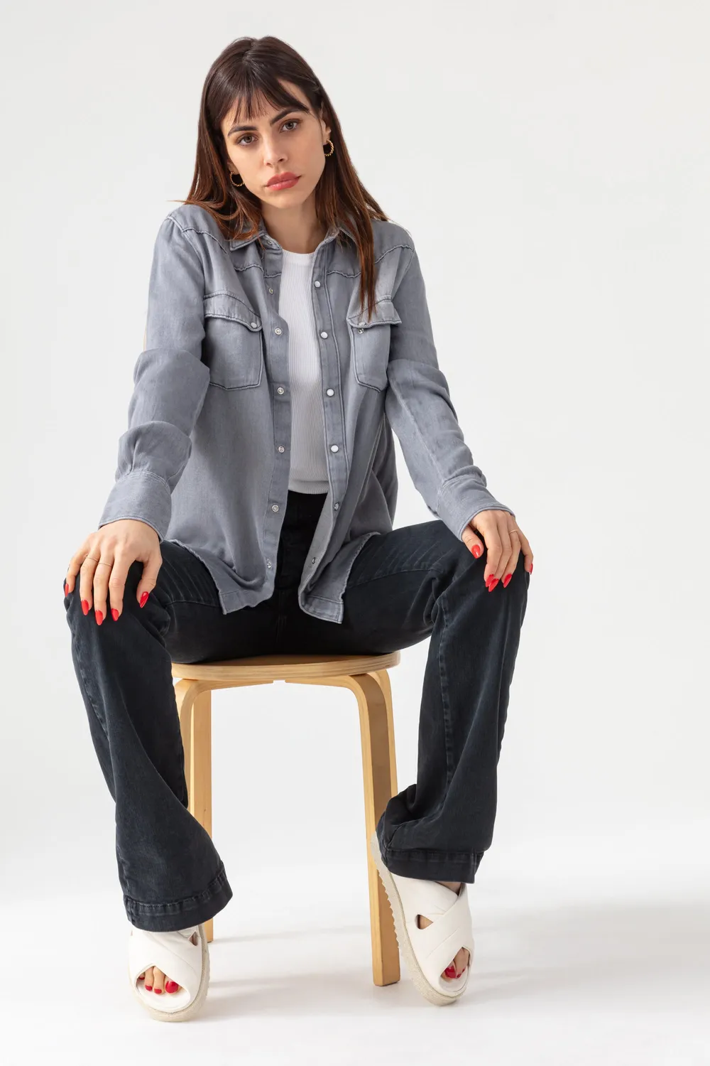 acquaverde Clyde Used Grey camicia western bottoni