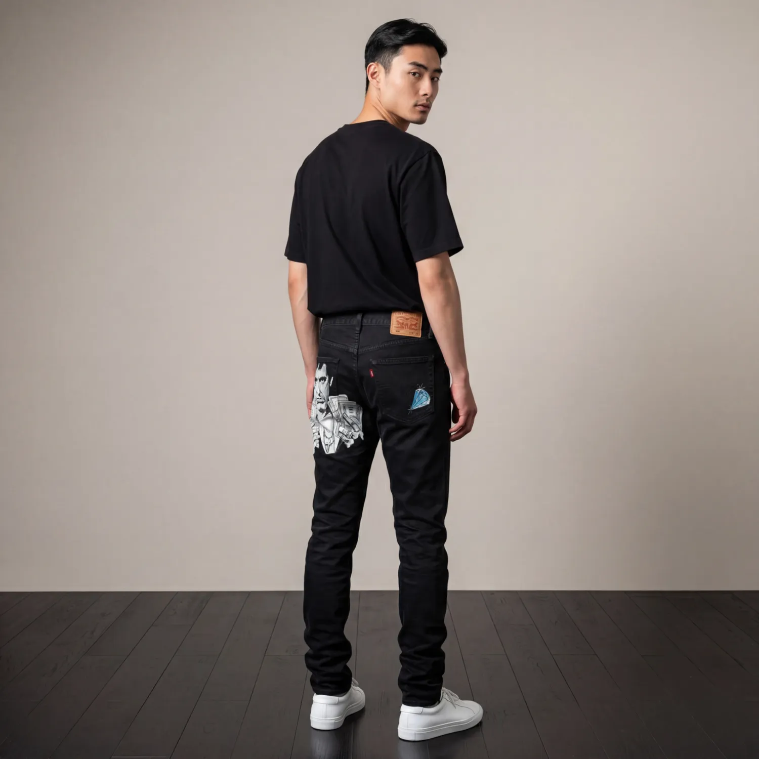 Never Say Never Scarface jeans dipinti a mano neri vintage