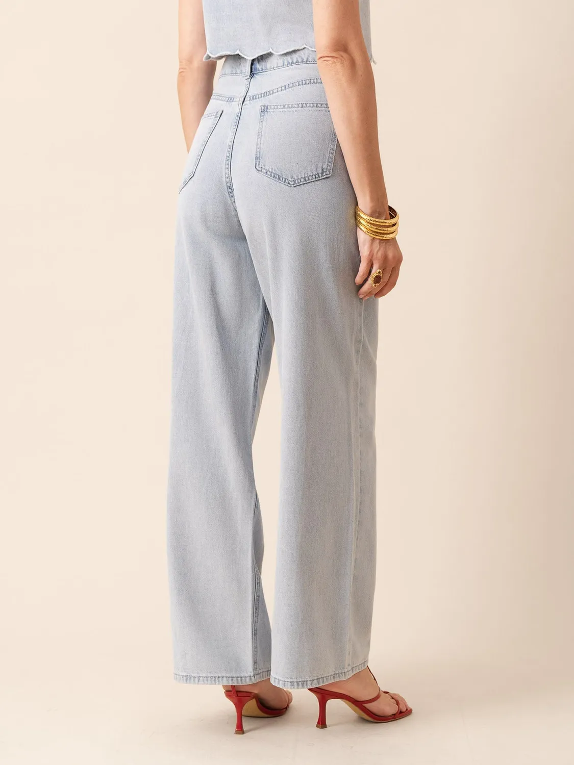 Oraije Joly jeans wide blu chiaro lyocell leggero