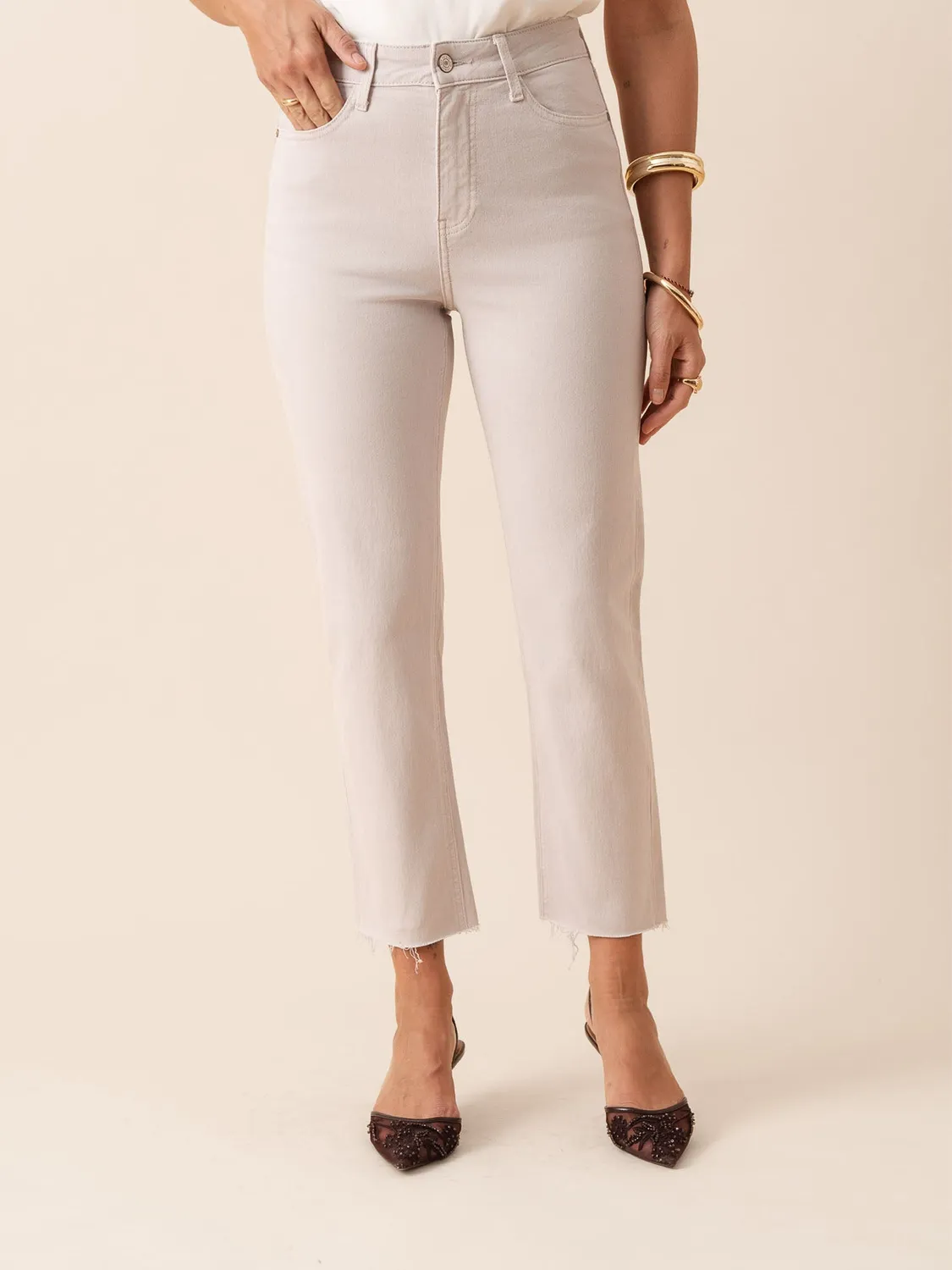 Oraije Maryline jeans dritti malva sfrangiati