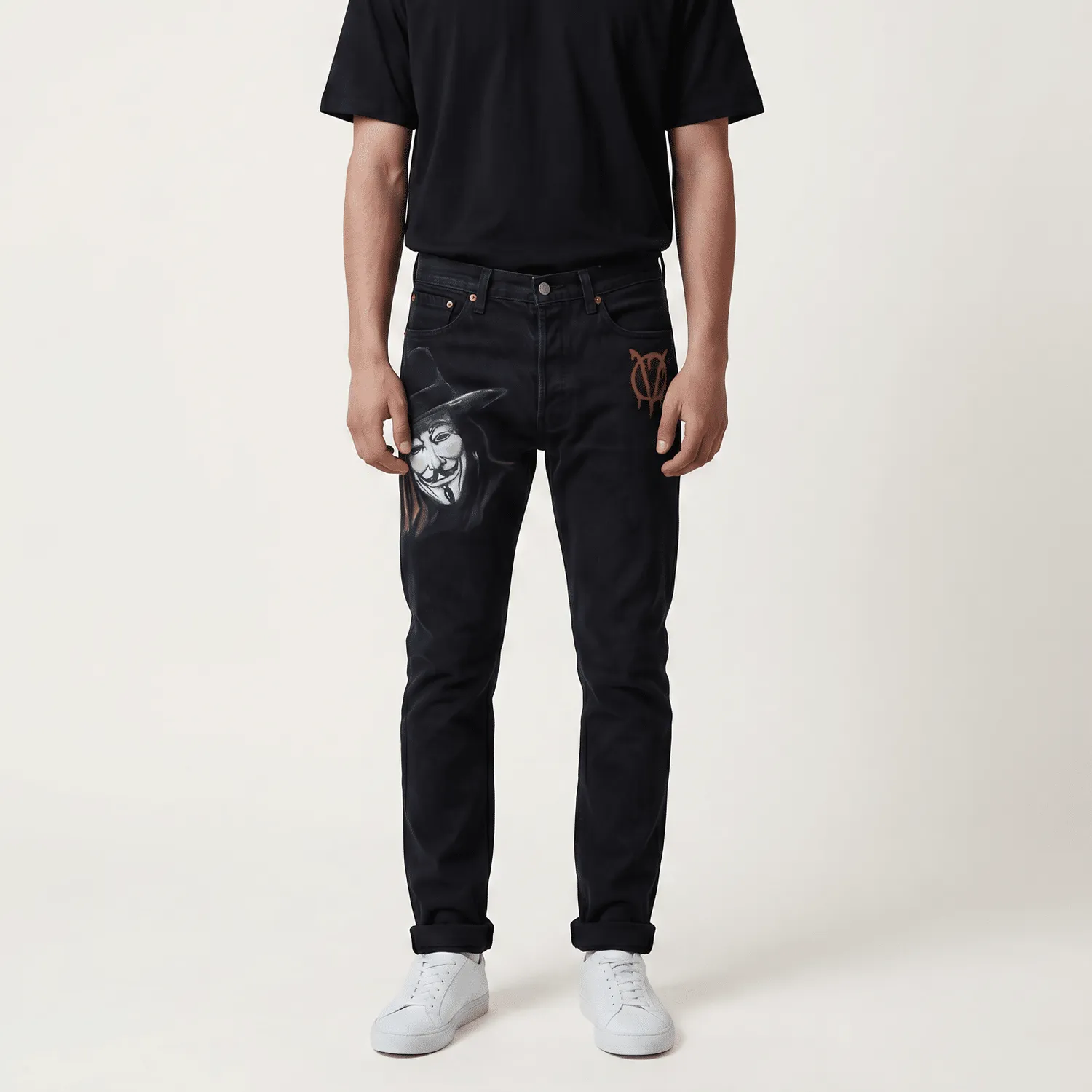 Never Say Never Levi's Vintage V per Vendetta jeans dipinti neri