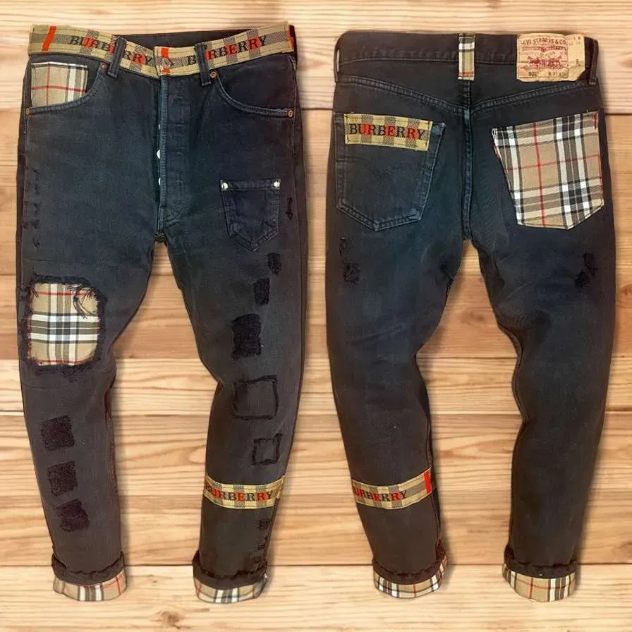 Levi’s Vintage Black 25 jeans tessuto check personalizzato