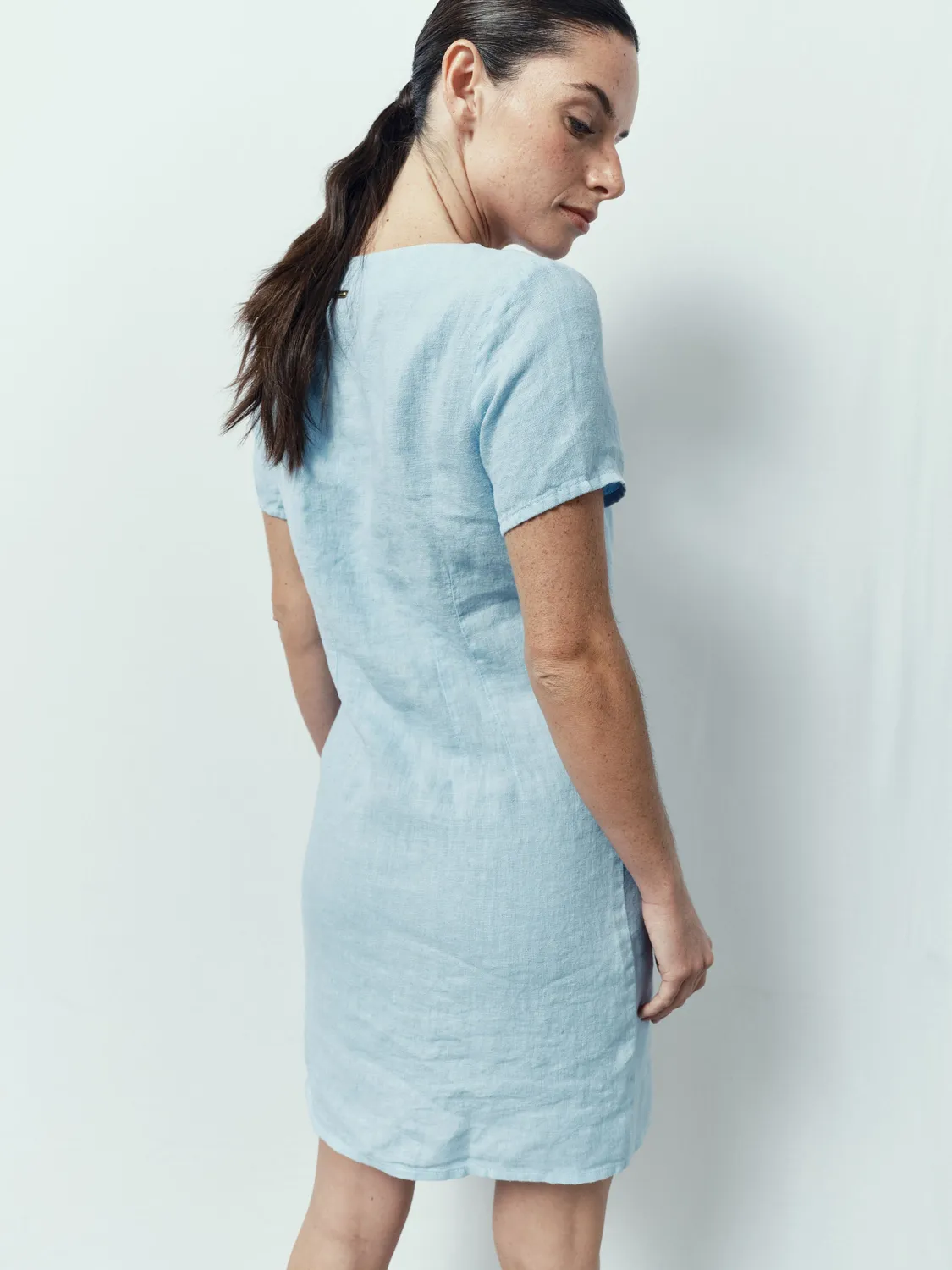 Acquaverde Alena vestito lino azzurro midi