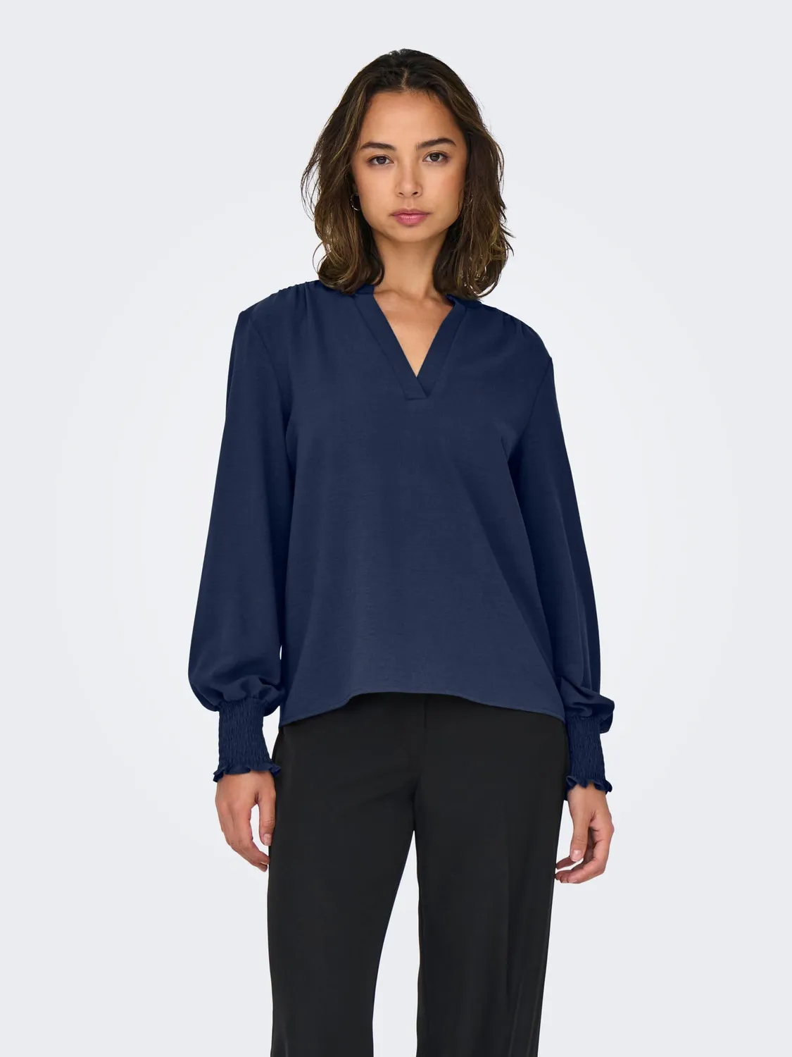 ONLY ONLMETTE top donna scollo V manica lunga
