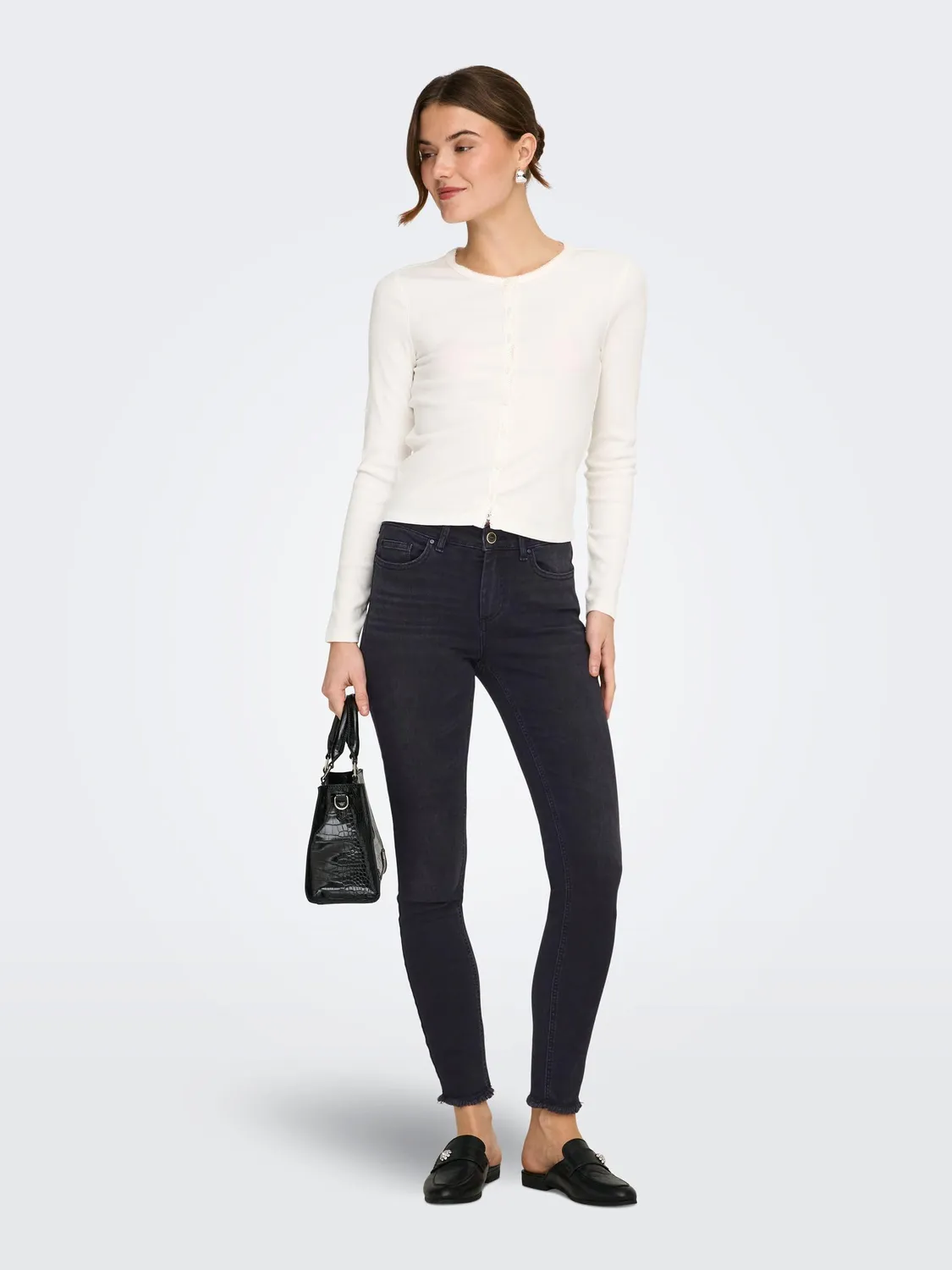 Only Onlblush Mid jeans skinny donna nero black denim
