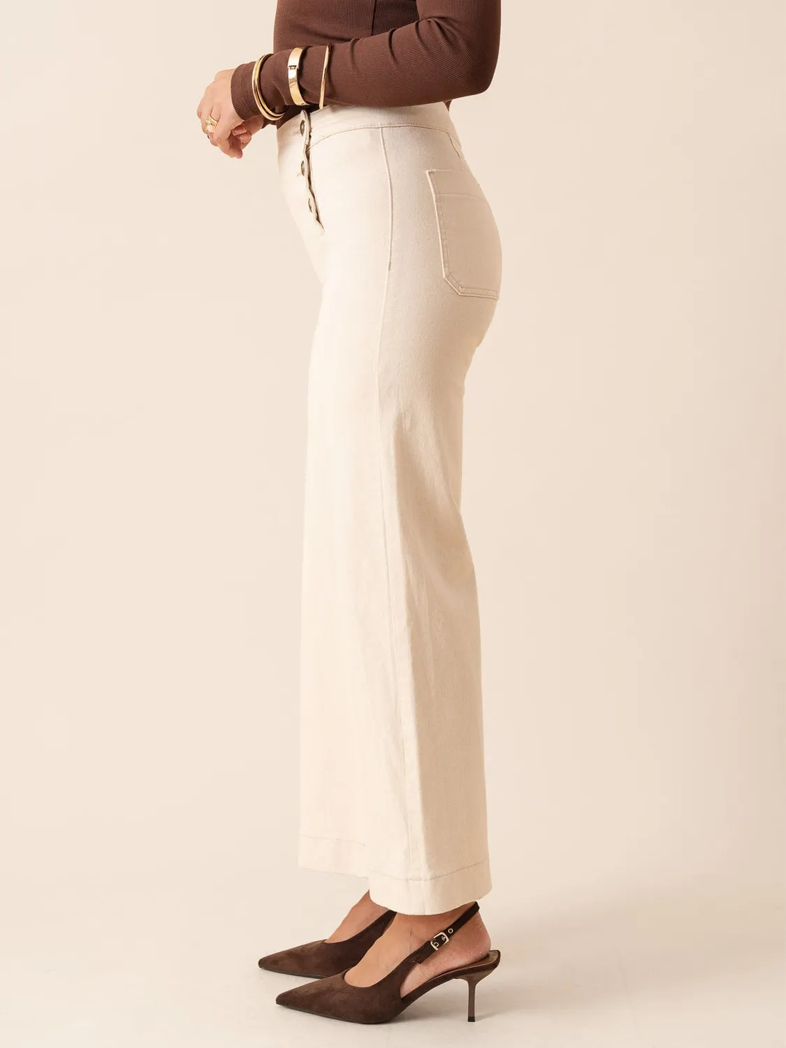 Oraije Victorine jeans wide beige bottoni a ponte