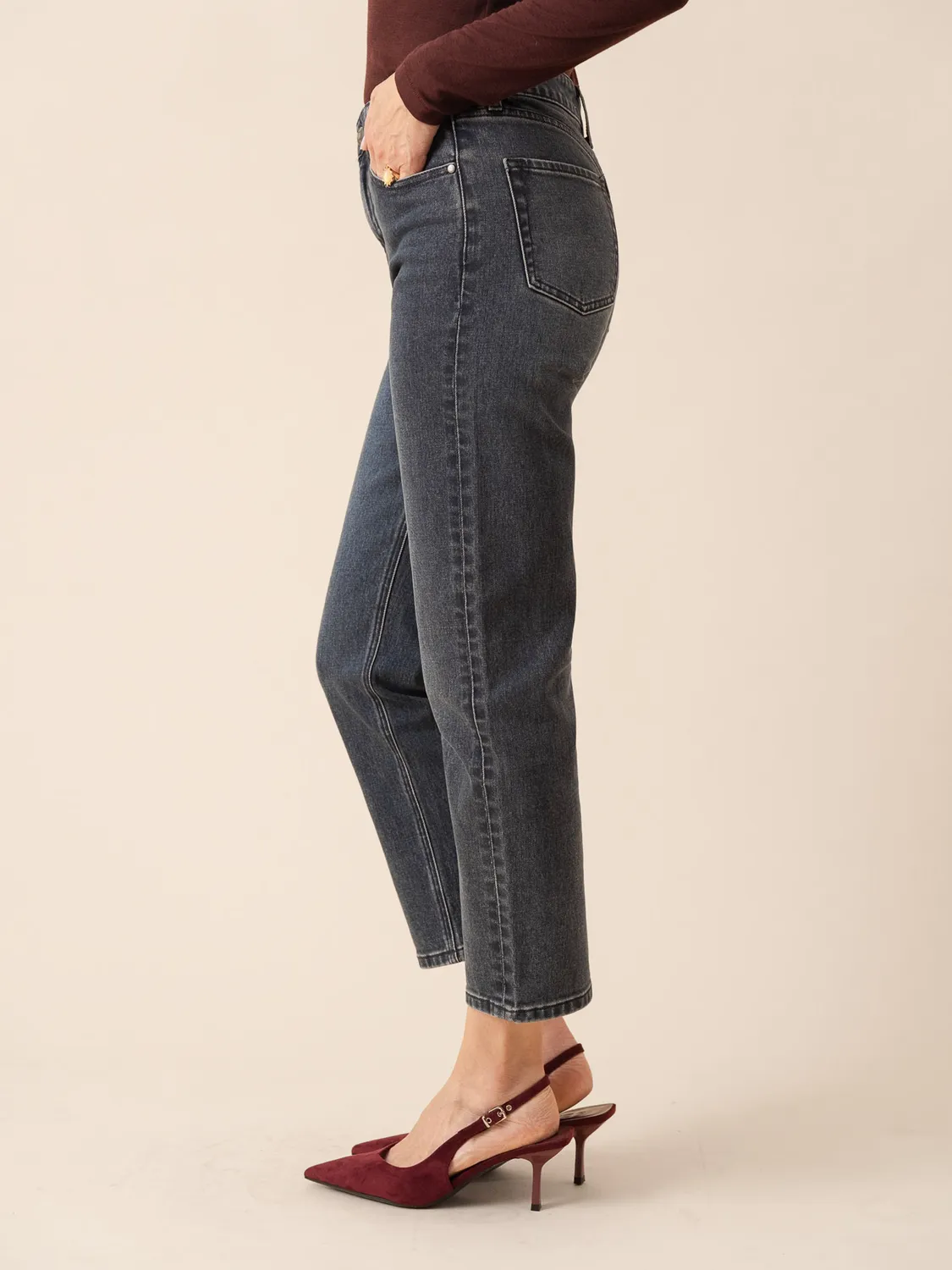 Oraije Brad jeans mom fit grigio blu denim cotone
