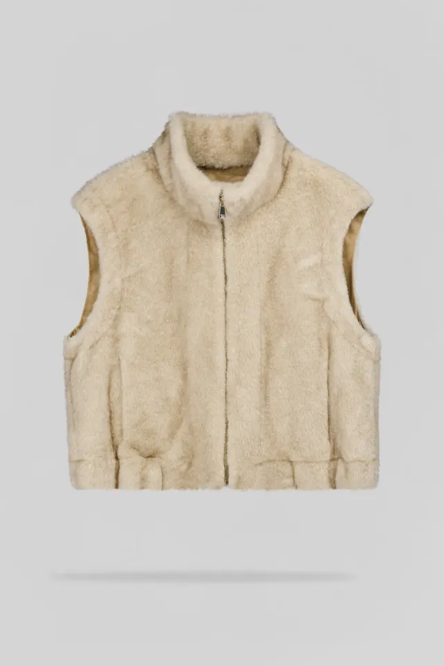 Teddy Smith G-Lou Wolf gilet beige donna eco-pelliccia
