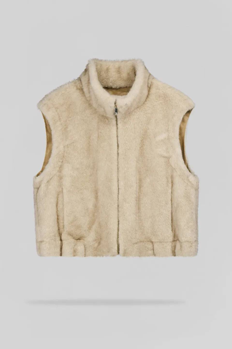 Teddy Smith G-Lou Wolf gilet beige donna eco-pelliccia