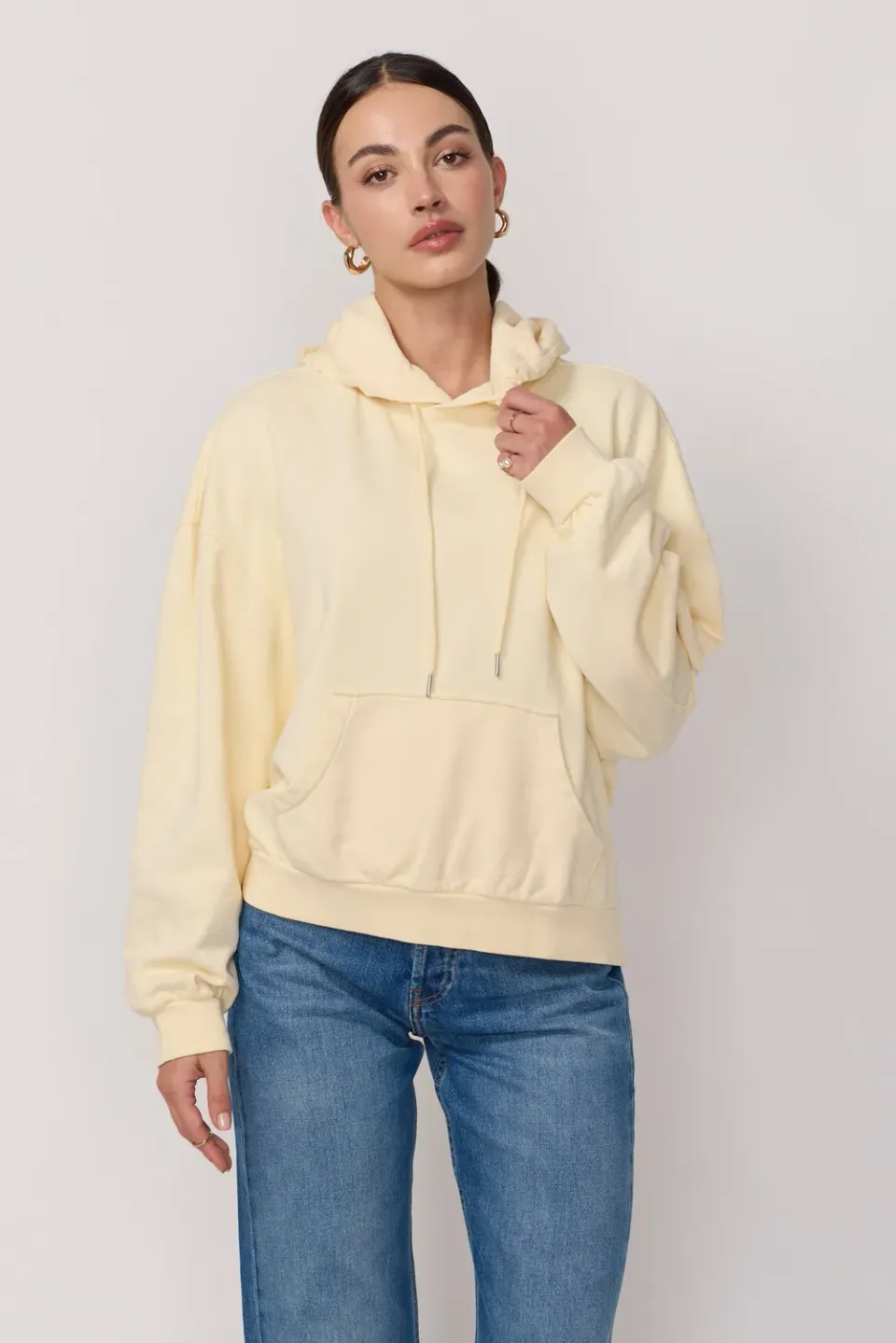 acquaverde Boxy felpa con cappuccio Pale Yellow cotone