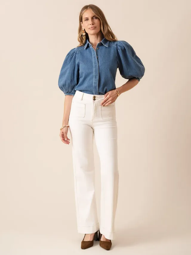 Oraije Elena jeans flare bianco taupe
