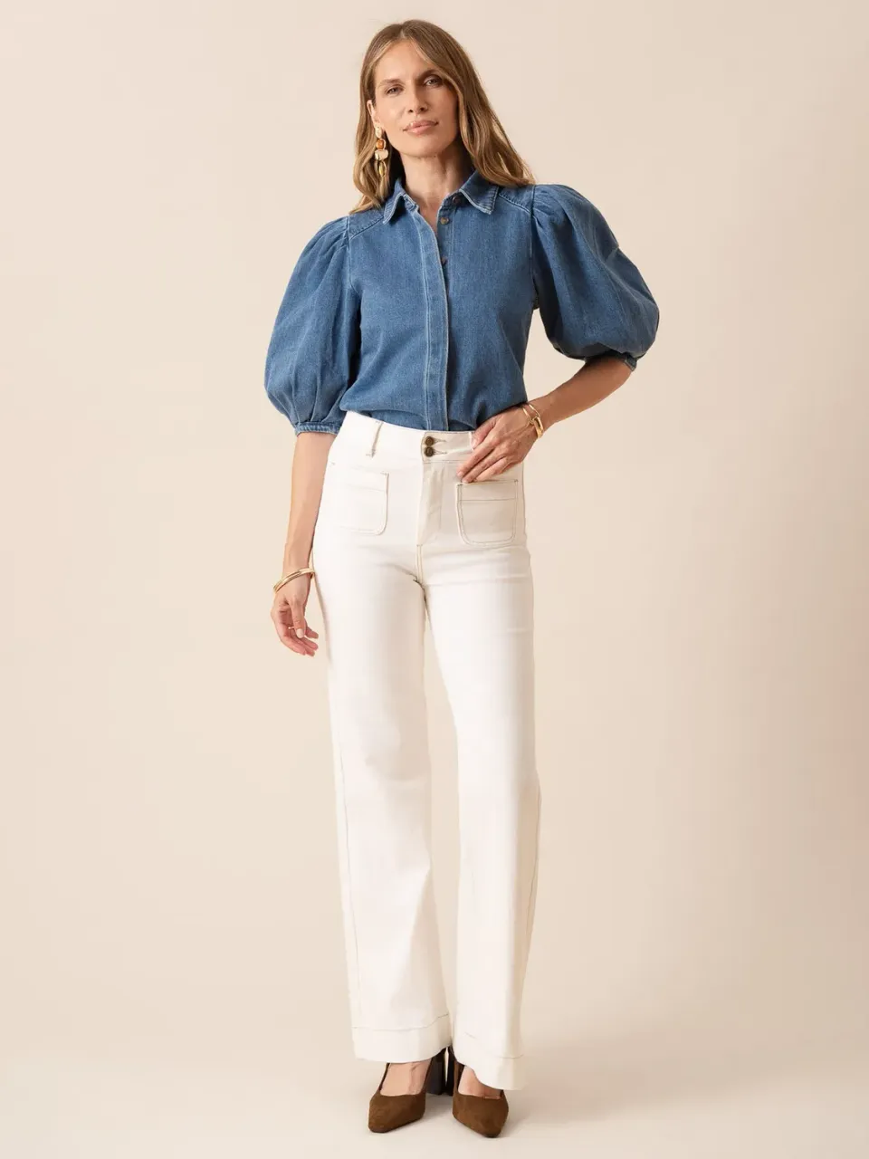 Oraije Elena jeans flare bianco taupe