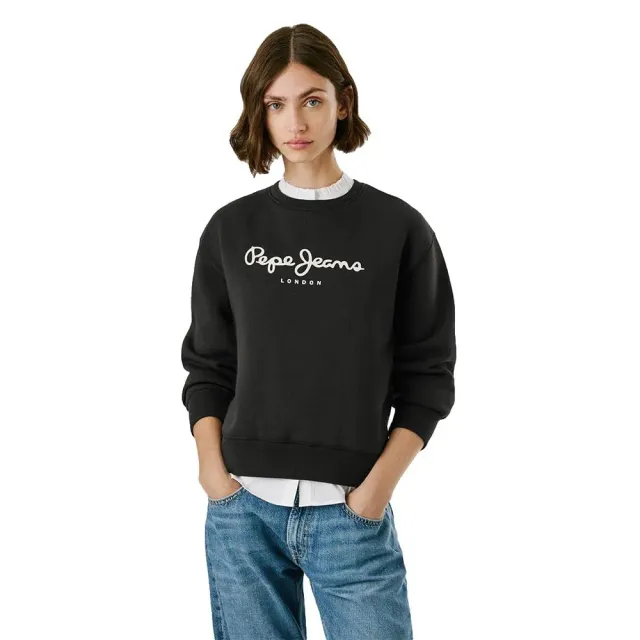 Pepe Jeans Baddy Felpa Donna Girocollo Logo Bianco Sporco