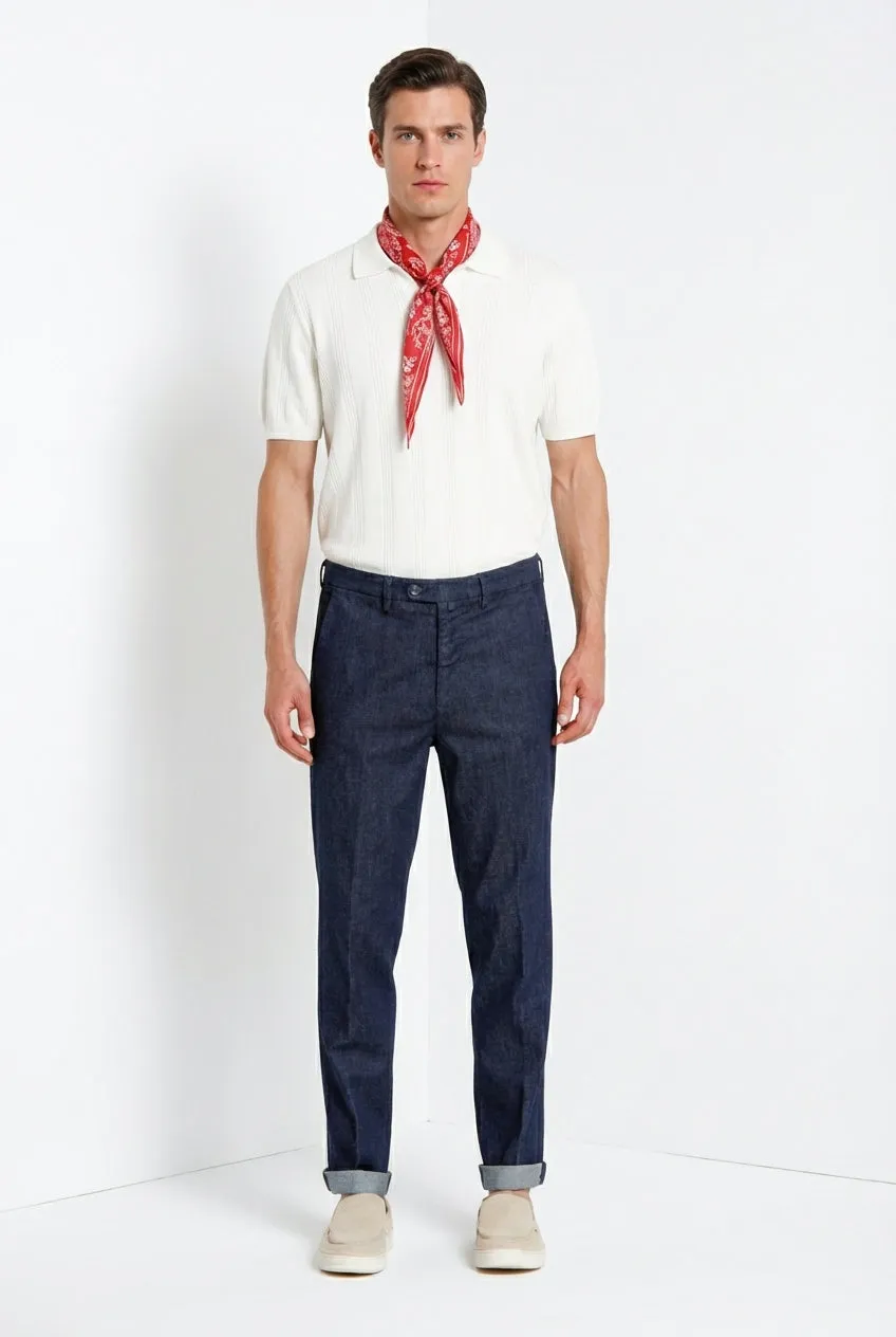 Mason's Boston pantalone chino denim relaxed blu navy