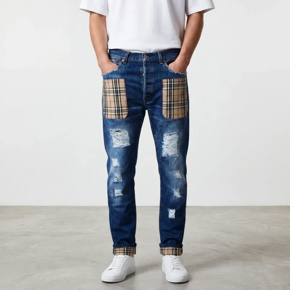 Levi's Vintage Burberry tasconi jeans con tessuto