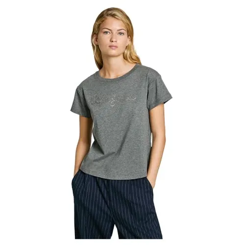 Pepe Jeans Gaia T-shirt donna M grigio regular fit strass