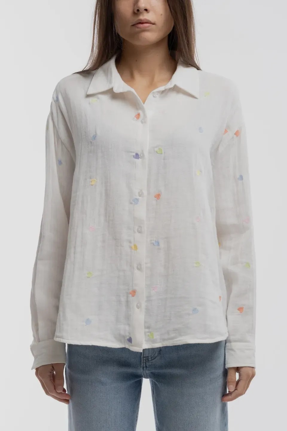 Teddy Smith C-Livana camicia bianca donna cuori garza