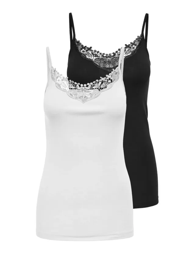 Only 2-Pack canottiera donna S nero cotone pizzo girocollo