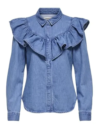 ONLY Onlindigo Frill Stud L/S DNM Shirt Qyt camicia S manica lunga
