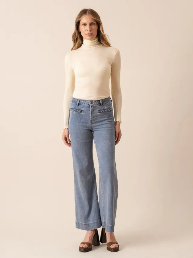 Oraije Fiona jeans flare azzurro cotone