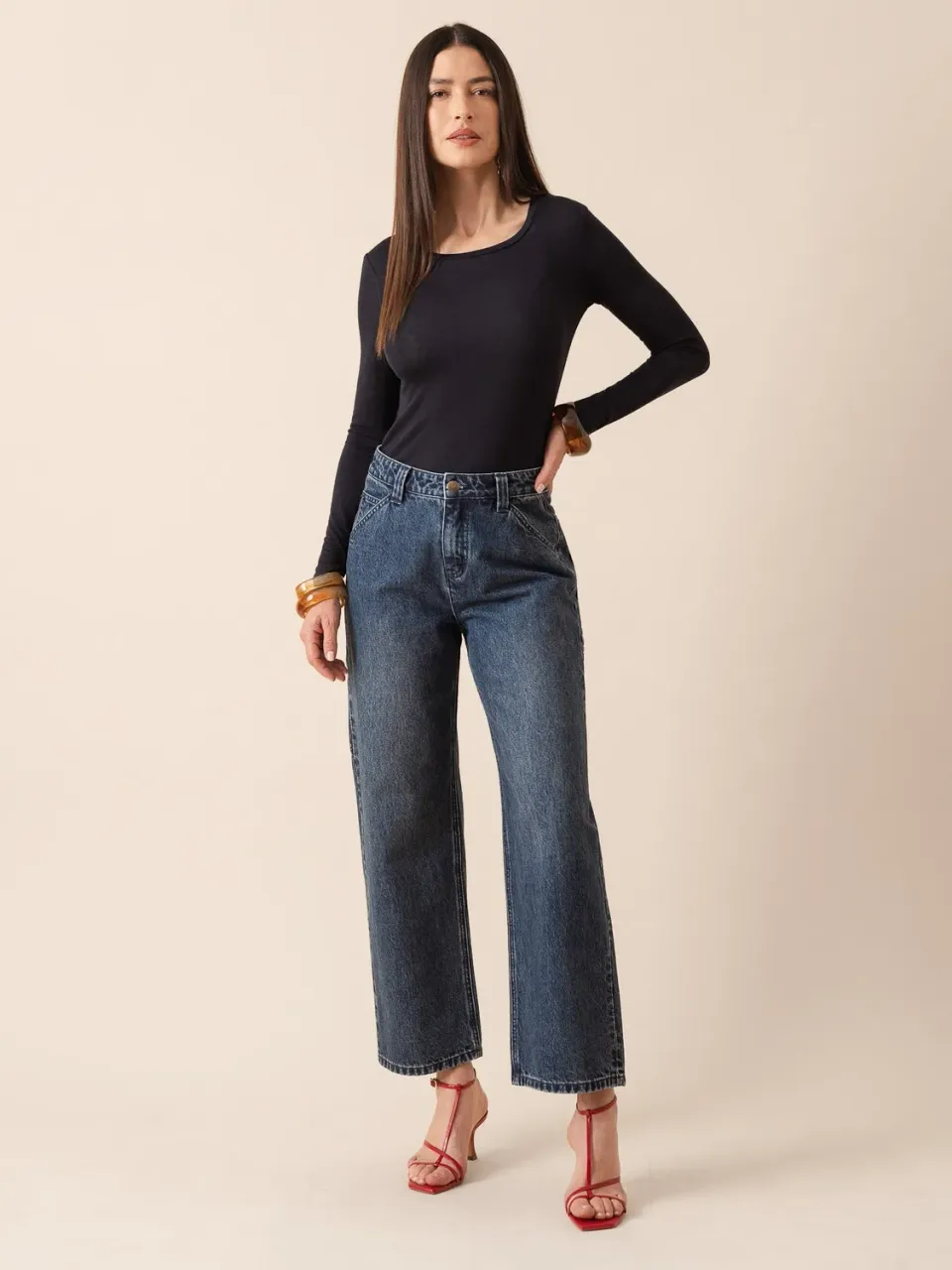 Oraije Andrea jeans loose blu vintage regolabili