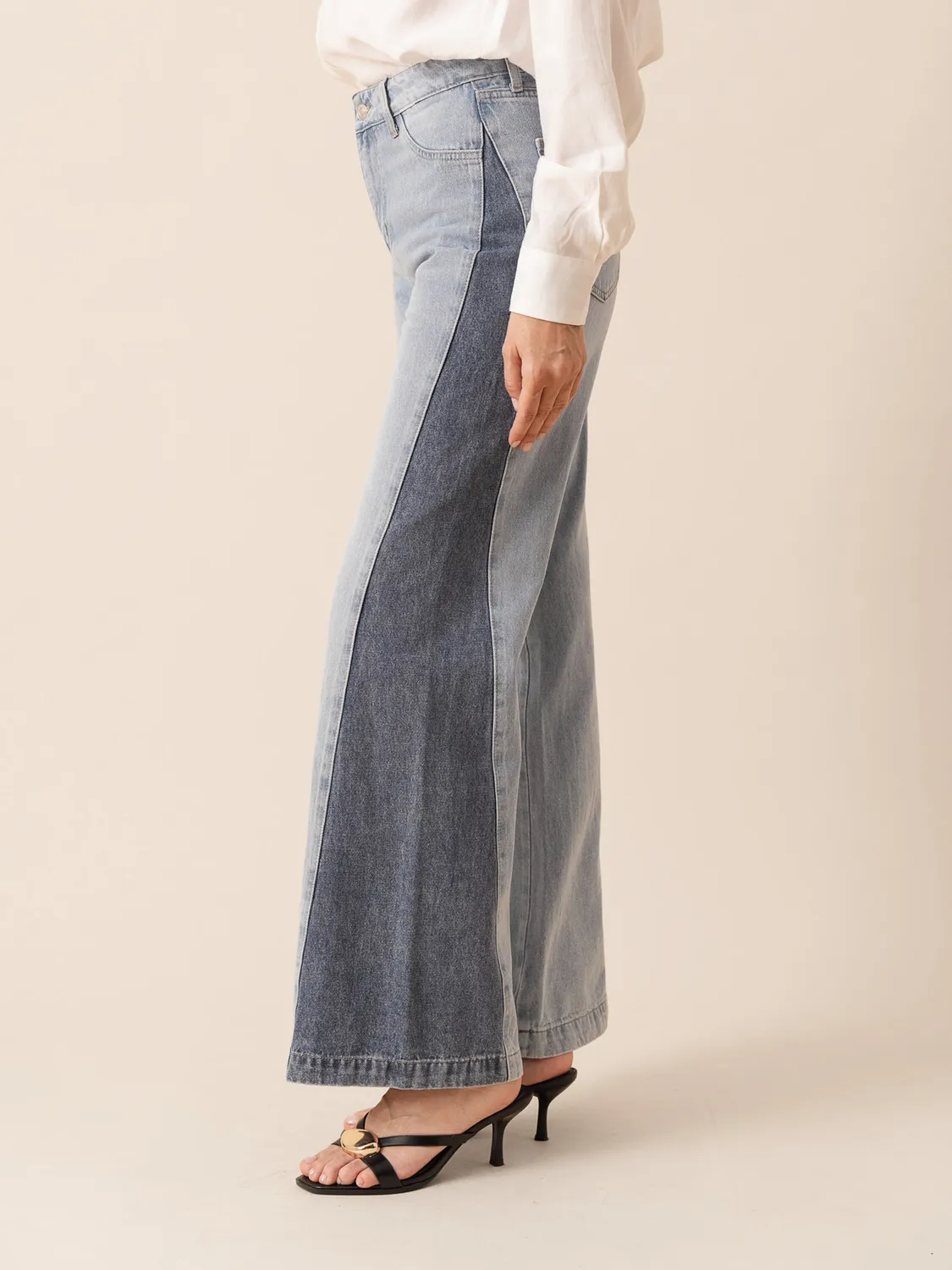 Oraije Mason jeans wide bicolore azzurro