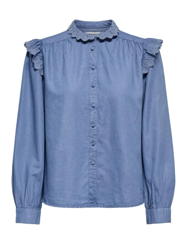 ONLY Onlpiper L/S EMB Frill DNM Shirt Qyt camicia S ricamata