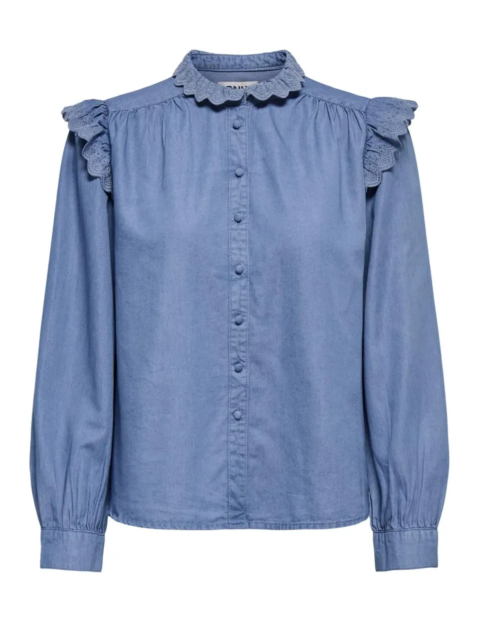 ONLY Onlpiper L/S EMB Frill DNM Shirt Qyt camicia S ricamata