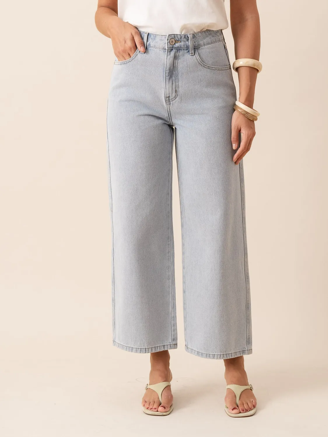 Oraije Colombe jeans wide azzurro chiarissimo