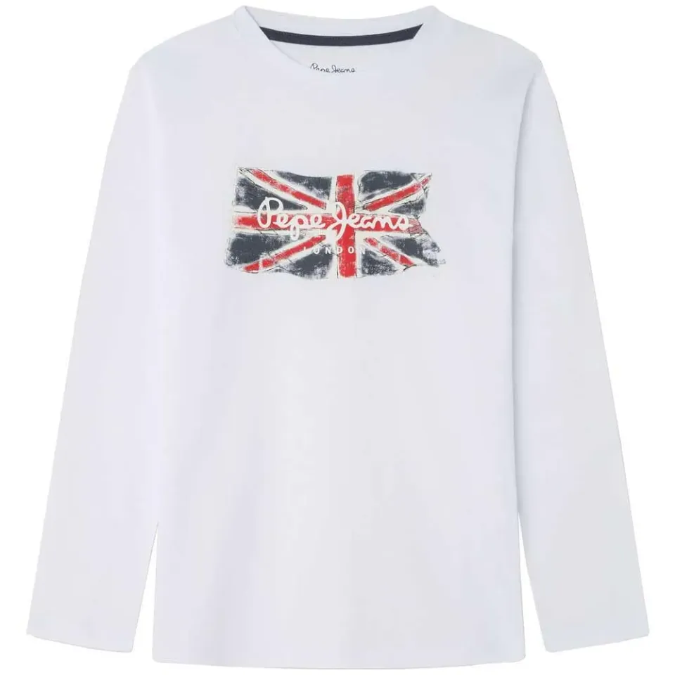 Pepe Jeans Clag LS Jr T-Shirt Bambino 10 Anni Stampa Bandiera